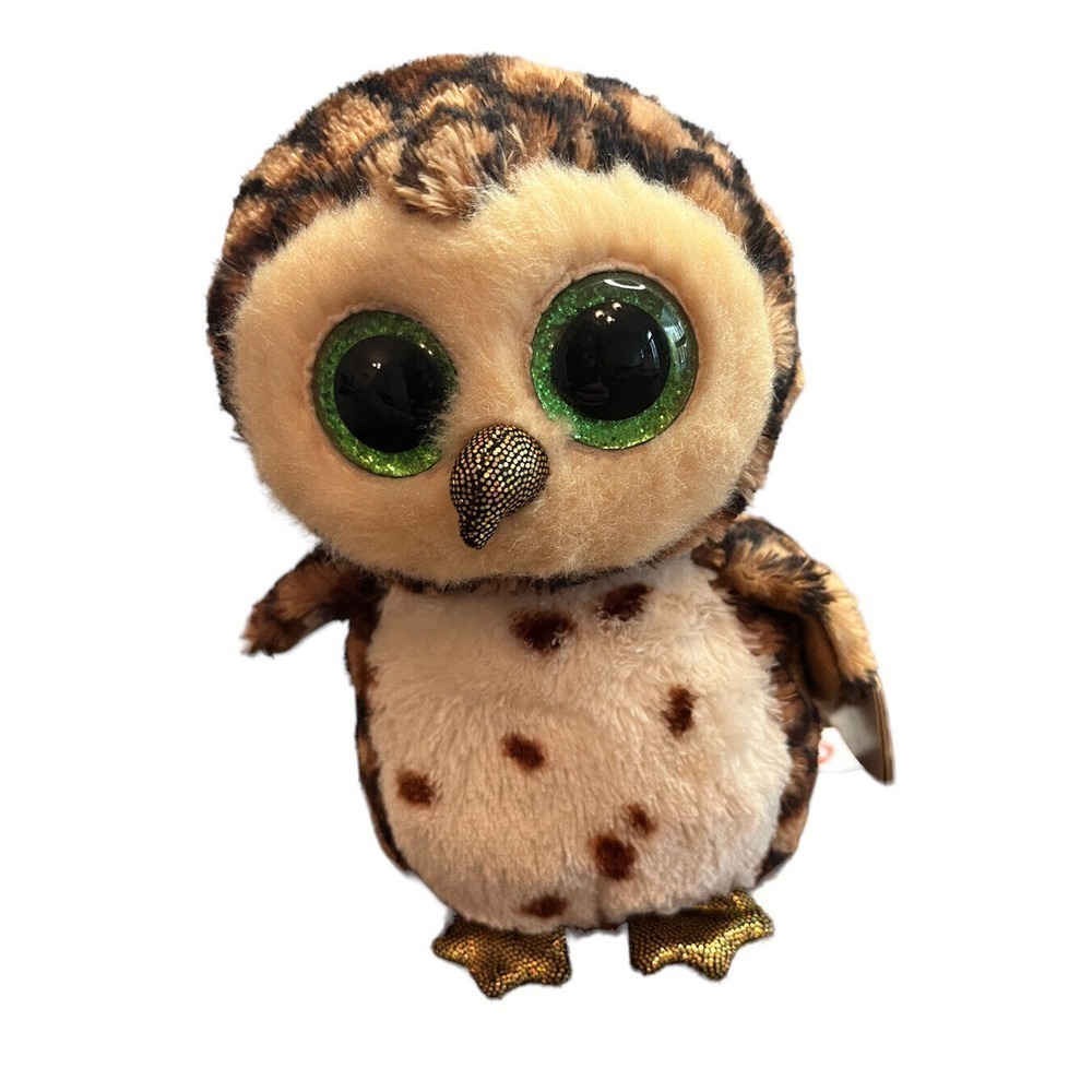 Ty Beanie Boos Sammy Owl 6" Brown Plush Stuffed Animal Green Eyes With Tags.